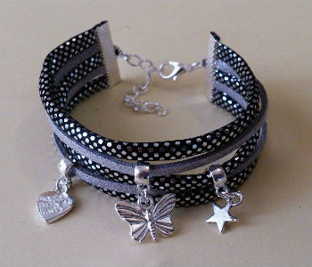Bracelet manchettes noir tissu