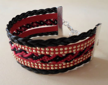 Bracelet manchettes noir et rouge
