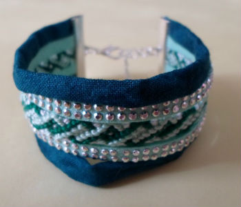 Bracelet manchettes vert + tissu